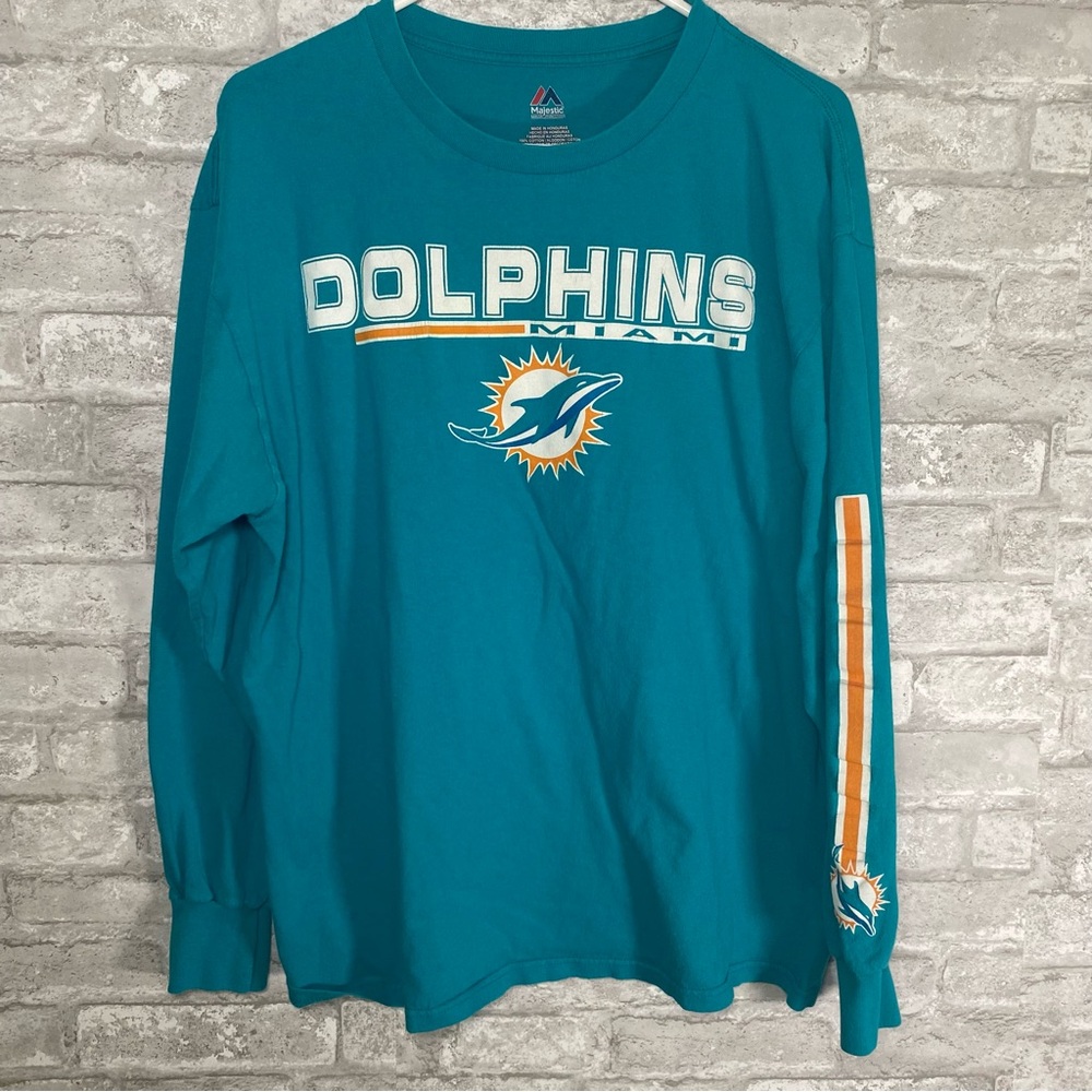 Majestic Teal Long Sleeve Dolphins Miami Orange Accent size XL cotton